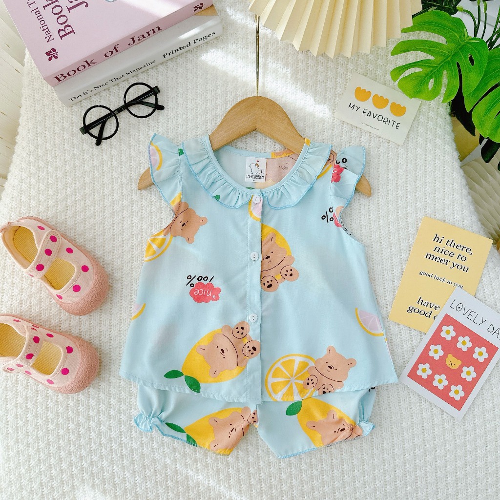 Đồ bộ mặc nhà vải tôn -Mẫu sơ mi cài cúc mềm mịn mát kiểu dáng xinh xắn đáng yêu cho Bé Gái - MeGauu