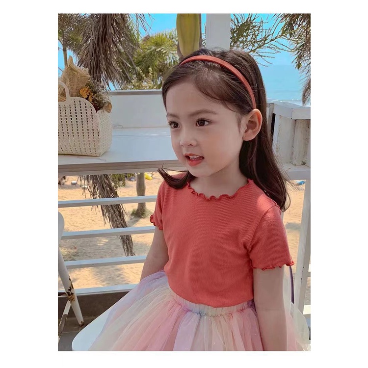 Áo Thun Tay Ngắn Vải Lụa Mát Màu Kẹo Ngọt Xinh Xắn Cho Bé Gái