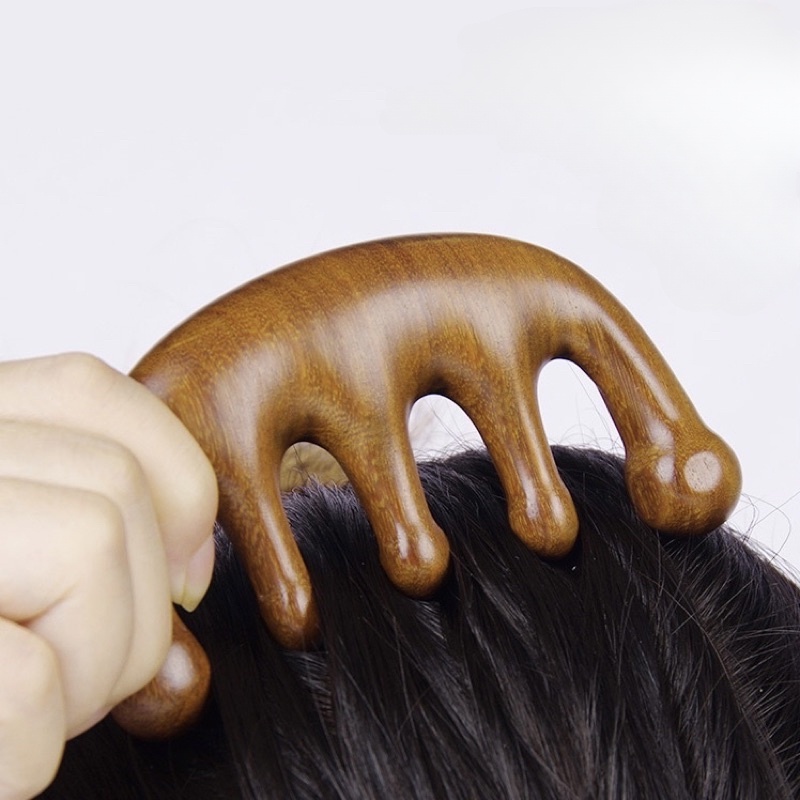 Lược Gỗ Đàn Hương Đầu Tròn Năm Răng Dùng Mát Xa Cơ Thể