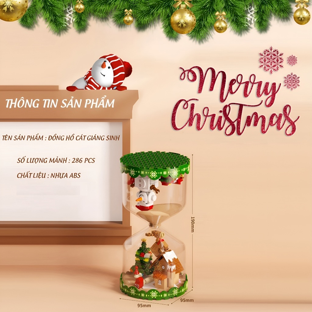 Đồ Chơi Lắp Ráp, Xếp Hình Noel SEMBO BLOCK Christmas Hourglass – Đồng Hồ Cát Giáng Sinh Kèm Cát Dạ Quang (286 chi tiết)