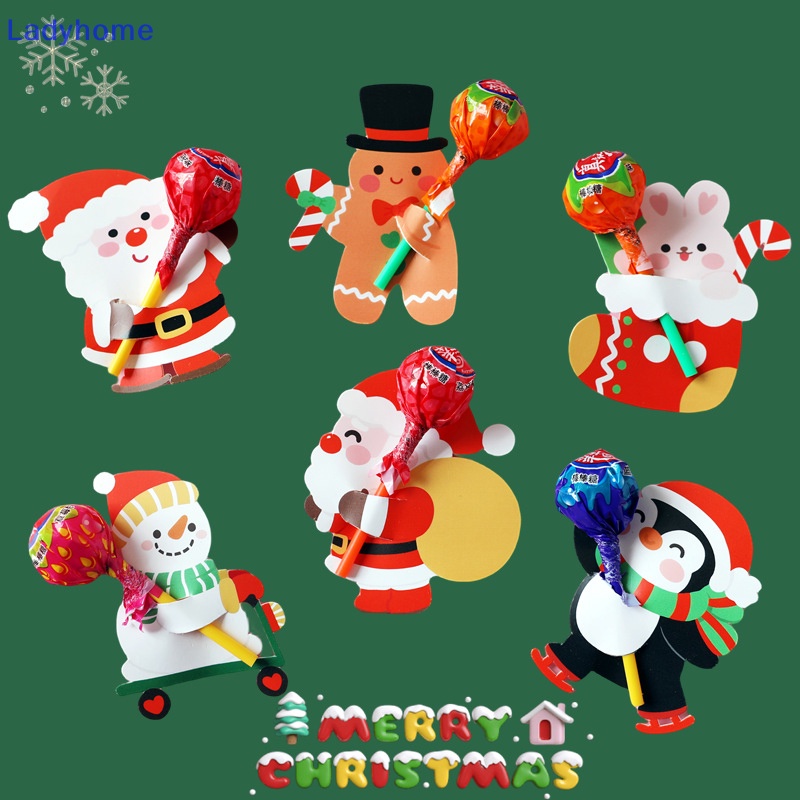 Set 50 Thẻ Giấy In Hình Kẹo Mút / Ông Già Noel Hoạt Hình Trang Trí Giáng Sinh diy