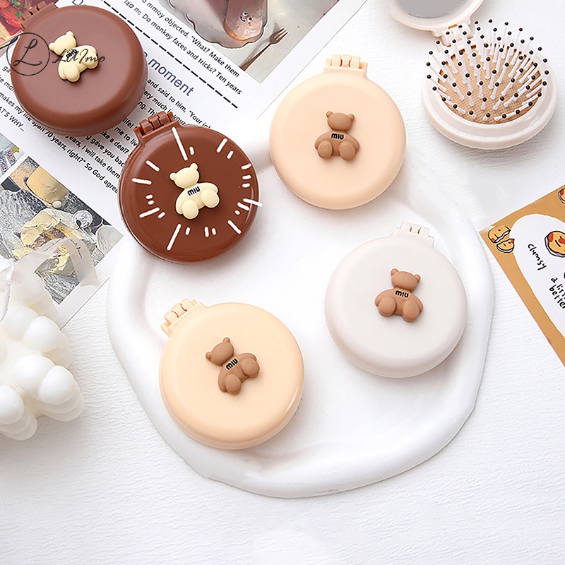 Luimo Lược Chải Tóc mini Hình Gấu Hoạt Hình Dễ Thương Có Gương Mát Xa Nhỏ Gọn Cho Bé Gái * Hàng Bán Chạy