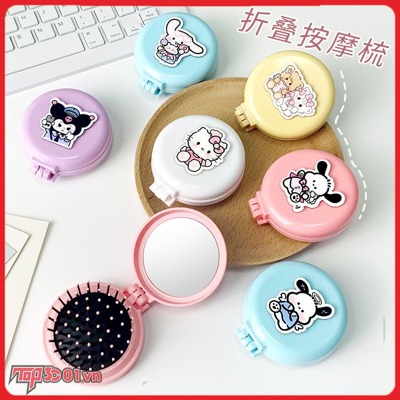SANRIO KUROMI MELODY Lược Cầm Tay Gấp Di động Viên Nén Khí Nhỏ Lược Hoạt Hình Dễ Thương Lược Massage Nữ Mini Đệm Hơi Cho Trẻ Em -top3C01