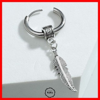 Bông tai nam nữ kiểu khuyên tròn lông chim – khuyên tai ViVi_Gift