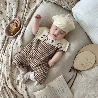 Thời trang mới Dễ thương phong cách Hàn Quốc kẻ sọc in áo liền quần cotton tay ngắn cho trẻ sơ sinh 0-24 tháng quần áo trẻ sơ sinh