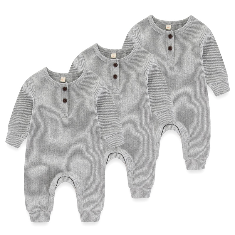 Bộ Áo Liền Quần Bằng cotton Dệt Kim 3 Mảnh Màu Trơn Tay Dài Dành Cho Bé Trai Gái Sơ Sinh