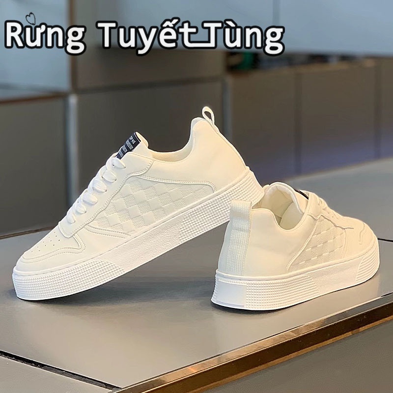 SHANMUSENLIN☘Giày Thể Thao Trắng Nhỏ Bề Mặt Da Mềm Nhẹ Thoải Mái Phong Cách Mới Cho Nam