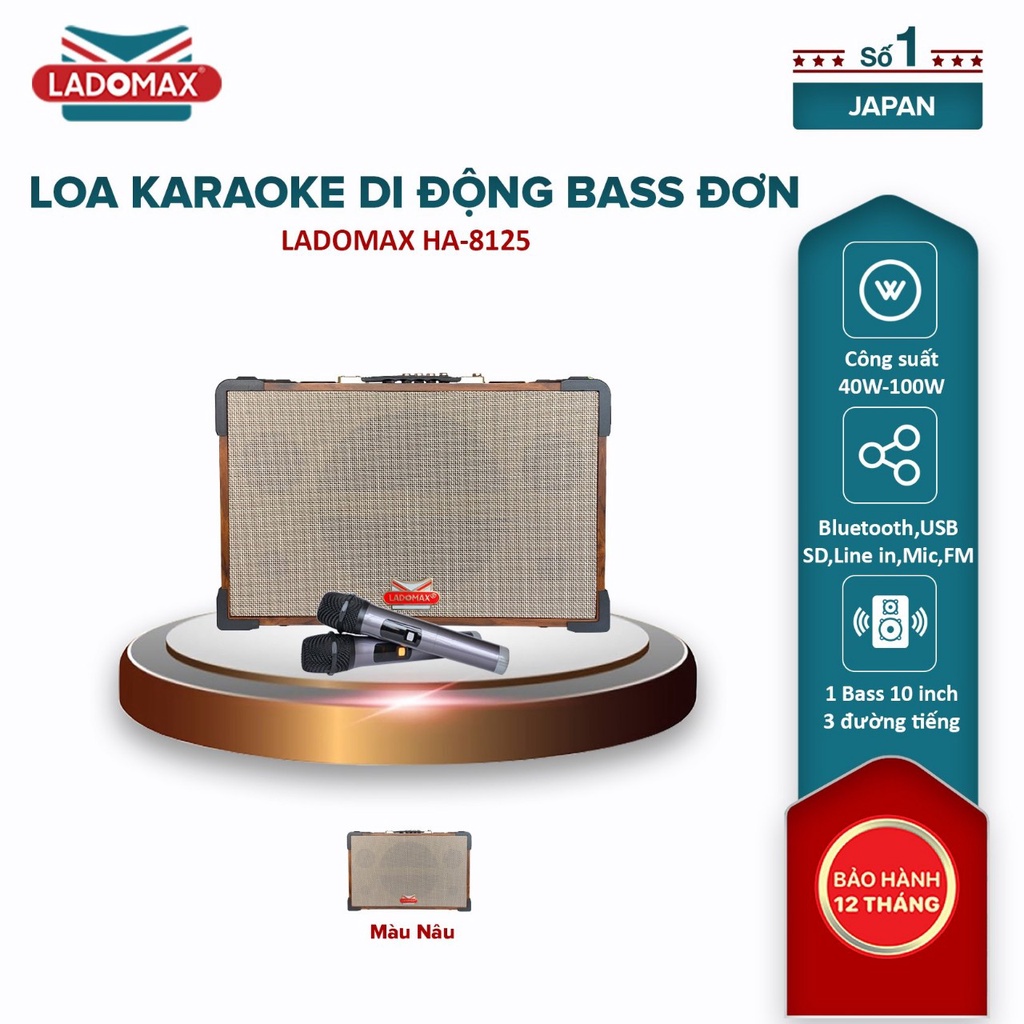 Loa karaoke xách tay Ladomax HA-8125 có chức năng lọc nhiễu và chống hú, pin sử dụng 4 - 6 giờ