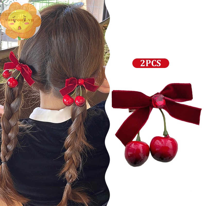 Vastji Set 2 Kẹp Tóc Hình Quả cherry Phong Cách Hàn Quốc Ngọt Ngào Cho Nữ vn