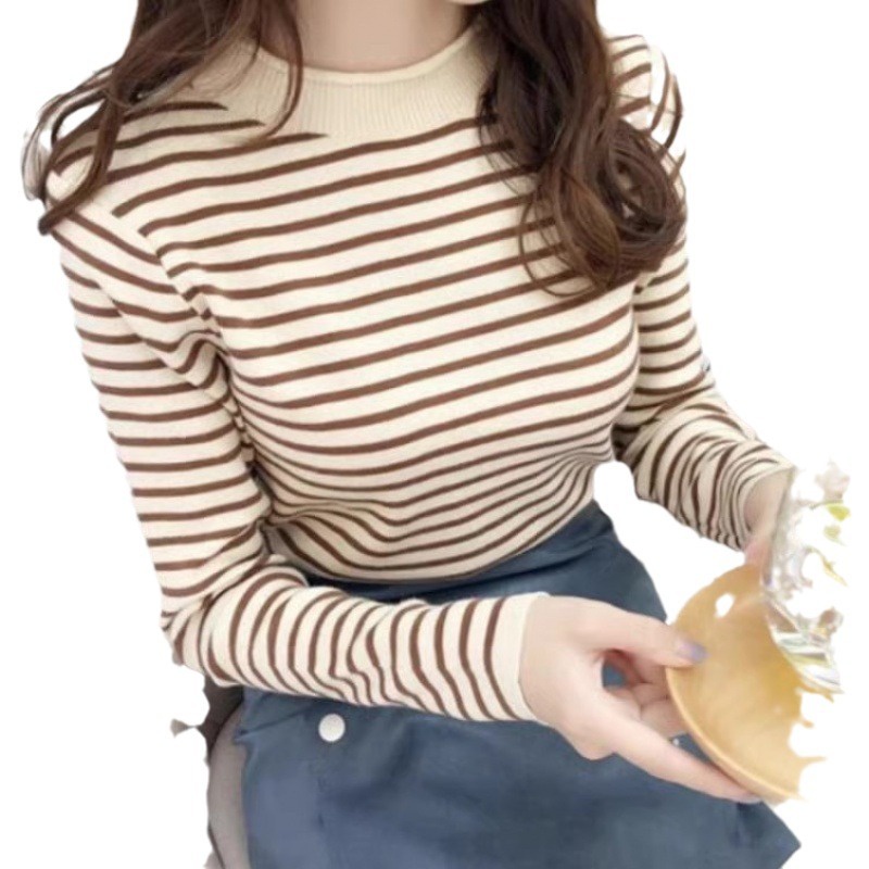 Áo Len Cổ Lọ Họa Tiết Kẻ Sọc Dáng Rộng Thời Trang Cho Nữ
