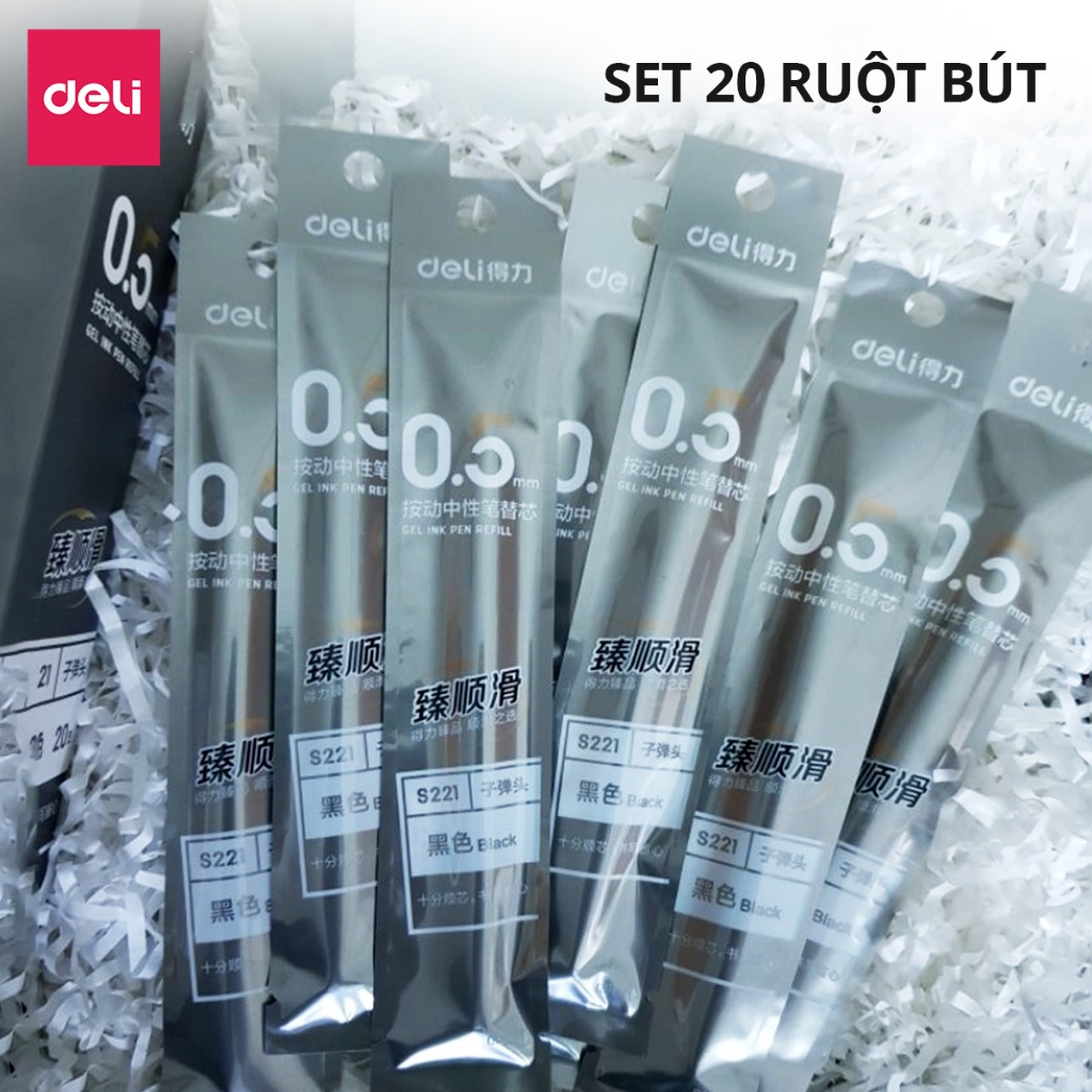 Combo 20 Ruột Bút Gel S221 Ngòi Chuẩn A575 Deli 0.5mm Dùng Cho Bút Bi Bước A057B A623 S101 S60 EG118 Nhanh Khô