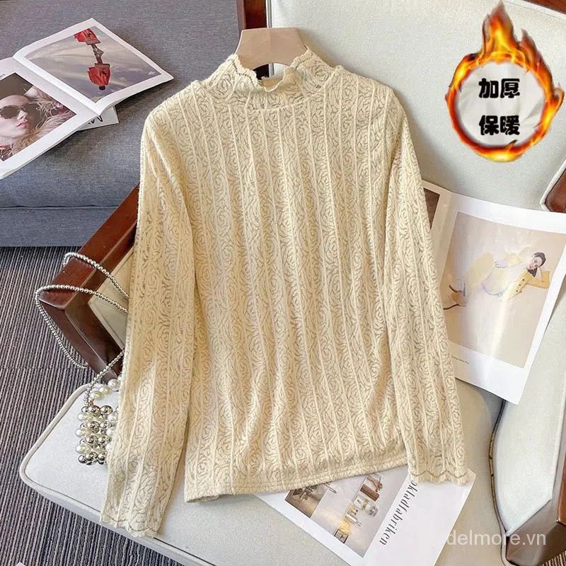 Áo Ren Tay Dài Cổ Cao Dày Dặn Thời Trang Thu Đông 2023 Dành Cho Nữ