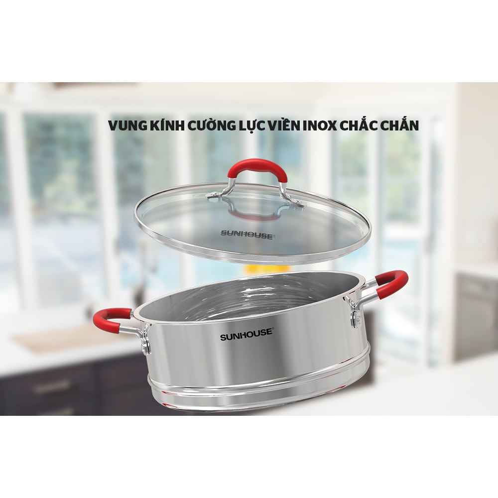 Bộ nồi xửng inox 5 đáy cao cấp SUNHOUSE SHG507-24/28  DÙNG CHO MỌI LOẠI BẾP