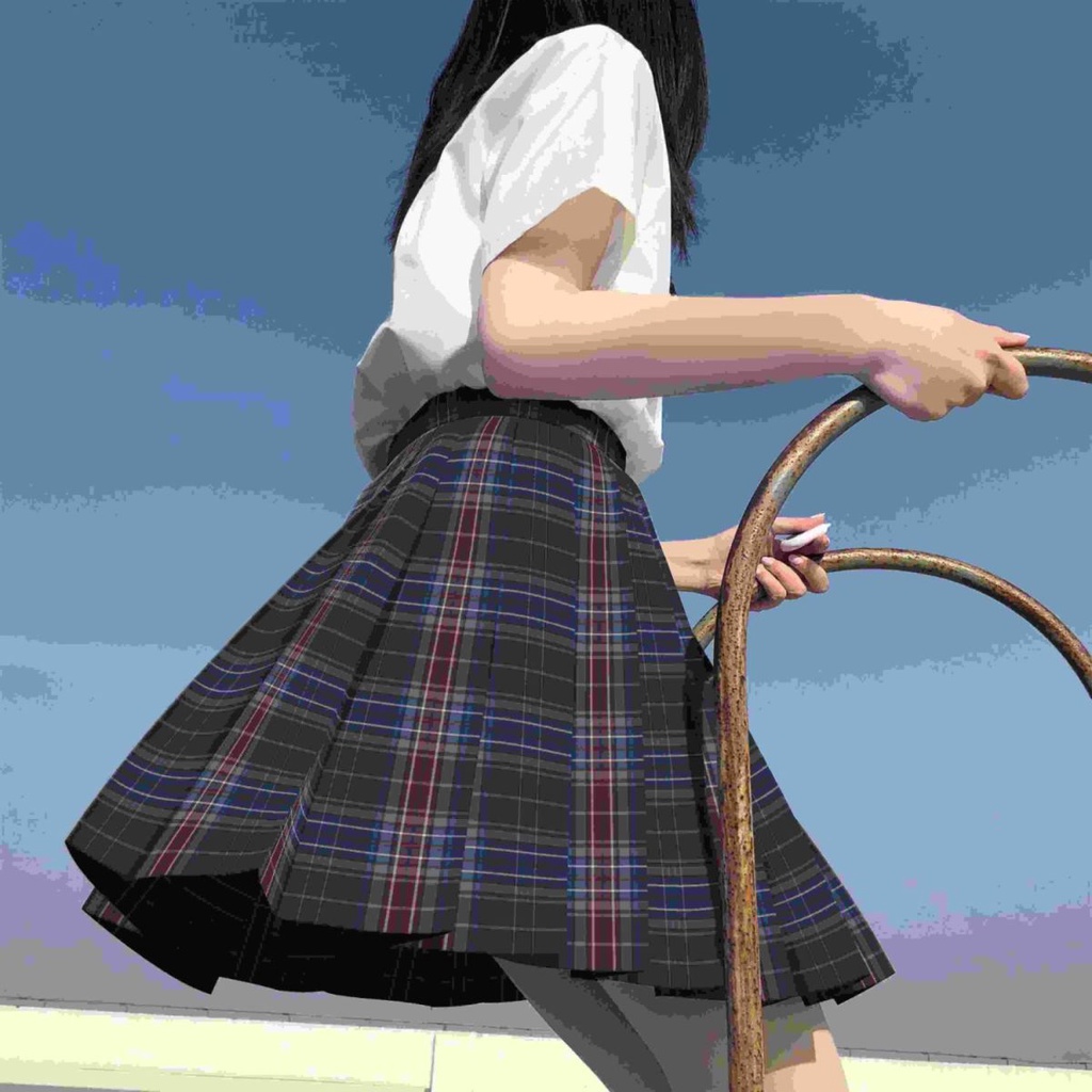 Chân Váy Chữ a Lưng Cao Họa Tiết Sọc Caro Thời Trang Cho Học Sinh