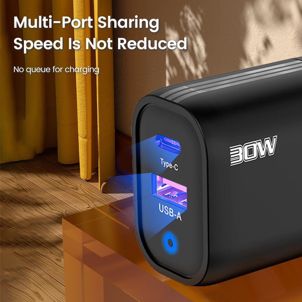 Củ Sạc Nhanh 30w usb + type-c Có Đèn Cho xiaomi huawei ip