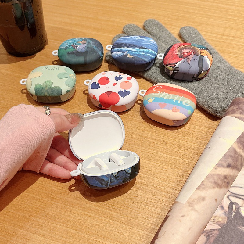 Vỏ Bảo Vệ Hộp Sạc Tai Nghe xiaomi redmi buds 4 lite Hình Hoa Sơn Dầu Kèm Móc Treo Tiện Dụng