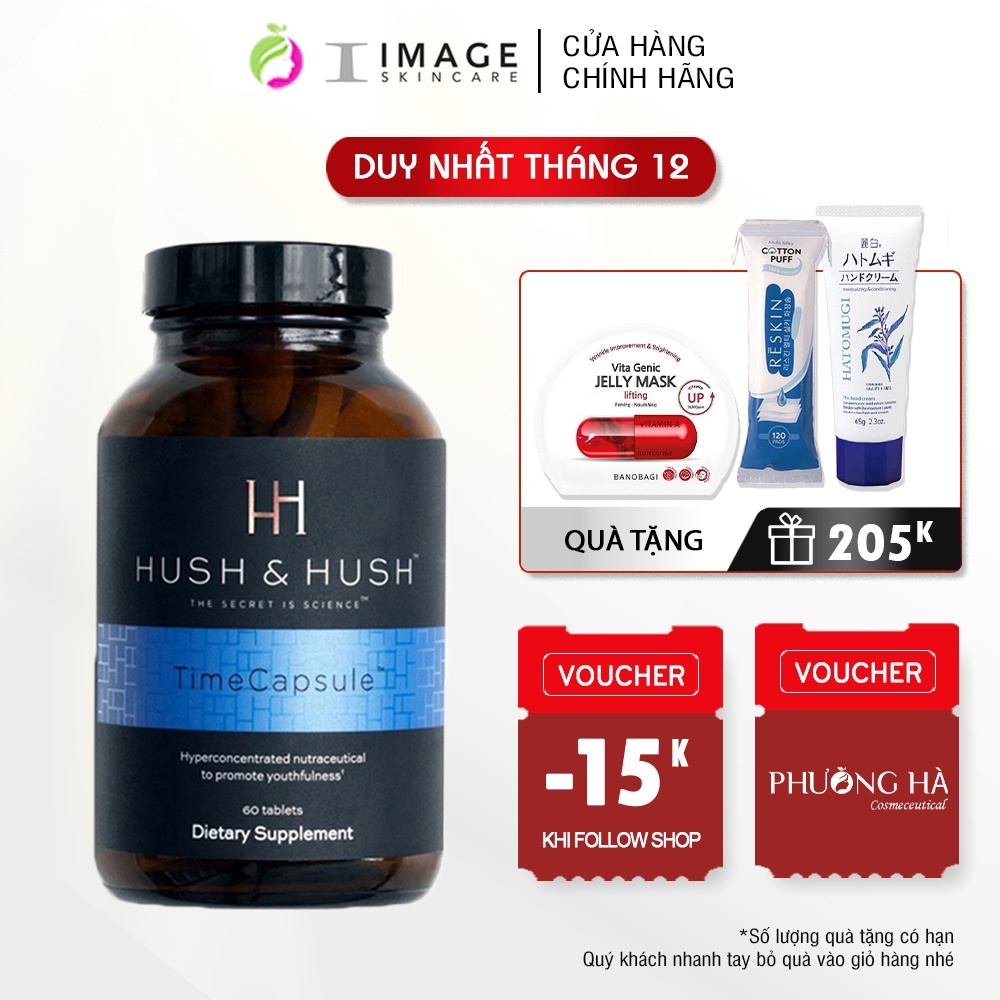 Viên uống tổng hợp chống lão hóa, mờ nám, sáng da Hush and Hush Skincare Time Capsule 60 viên