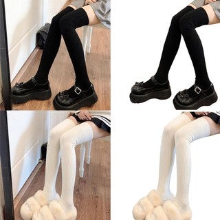 Biển Nữ Sườn Đan Đùi Tất Dài Mùa Đông Thu Đông Màu Trơn Trên Đầu Gối Dày Cao Dài Boot Vớ Chân Ấm Áp