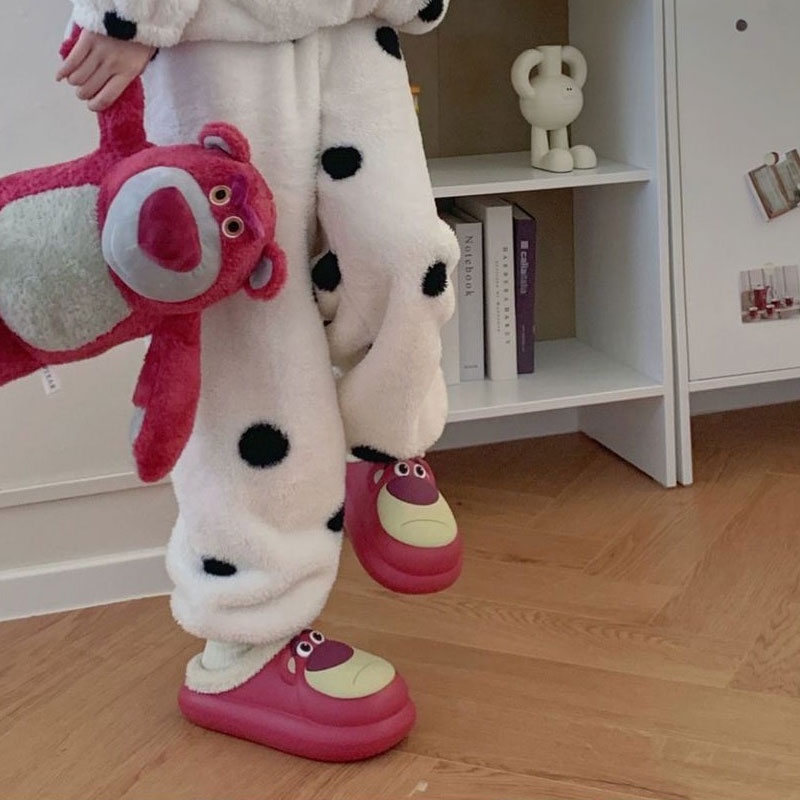 C-FOOT Dép Bông Đi Trong Nhà Hình Gấu Dâu Dễ Thương Cho Nam Và Nữ