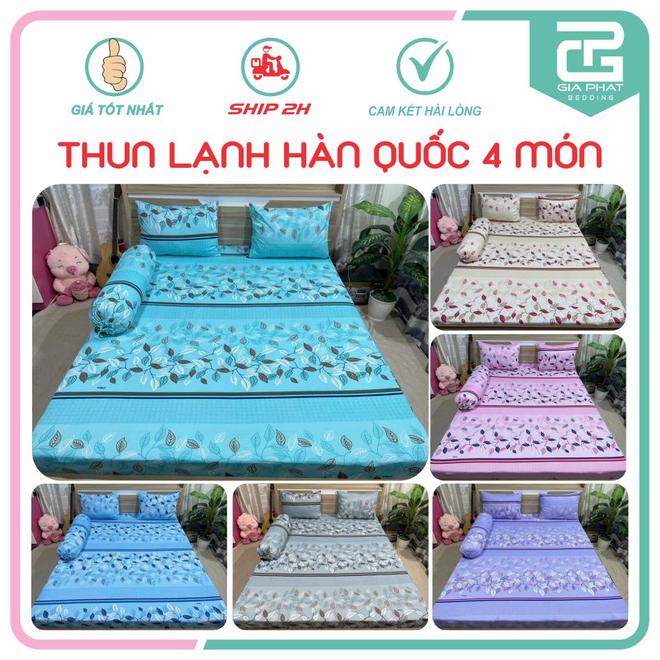 Bộ Ga Thun Lạnh Hàn Quốc 4 món (1 ga bọc + 2 vỏ gối nằm + 1 vỏ gối ôm)