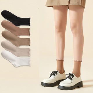 FHYL Vớ Cotton  Bèo Nhún Cổ Cao Màu Trơn Mềm Mại Năng Động Phong Cách Hàn Quốc Cho Nữ
