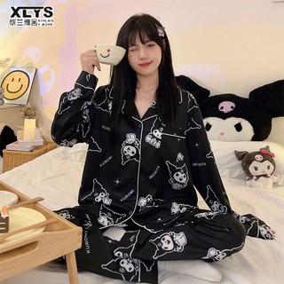 Bộ đồ ngủ dài tay bằng lụa mát thời trang dành cho nữ