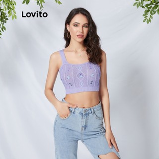 Lovito Áo sơ mi lửng in hoa màu tím L09046