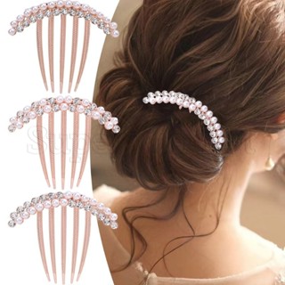 Lược Cài Tóc 5 Răng Đính Ngọc Trai Pha Lê Thanh Lịch Cho Cô Dâu