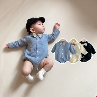 Bộ áo liền thân dài tay phối nơ thời trang dành cho bé trai
