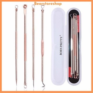 Hộp nặn mụn và lấy ráy tai inox 4 que 8 đầu