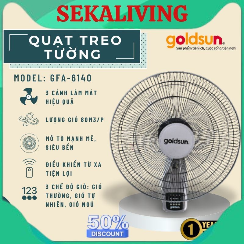 Quạt treo tường GFA-6140 goldsun chính hãng, tiện lợi cho mùa hè mát mẻ, bảo hành chính hãng