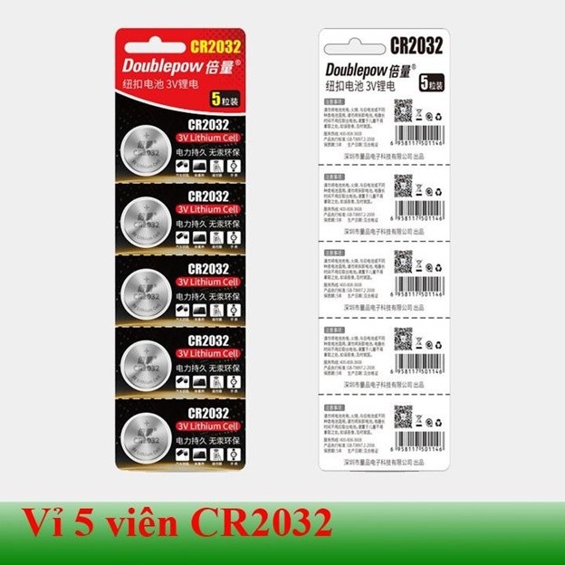 Vỉ Pin CR2032, Pin Doublepow Lithium Battery 3v (5 viên)