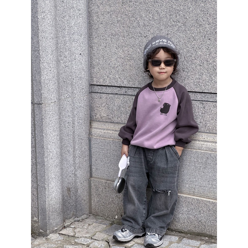 Maionini Bộ Áo sweater Cổ Tròn Màu Tím Phong Cách Nhật Hàn Thời Trang Mùa Thu Cho Gia Đình