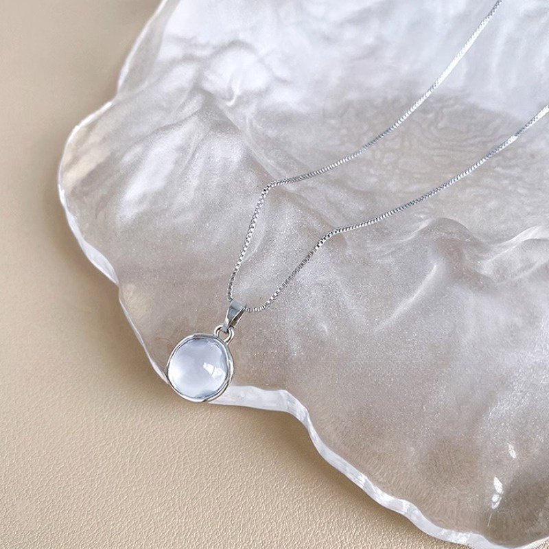 We flower Vòng cổ Bạc 925 Mặt Đá Mặt Trăng Thời Trang Cho Nữ