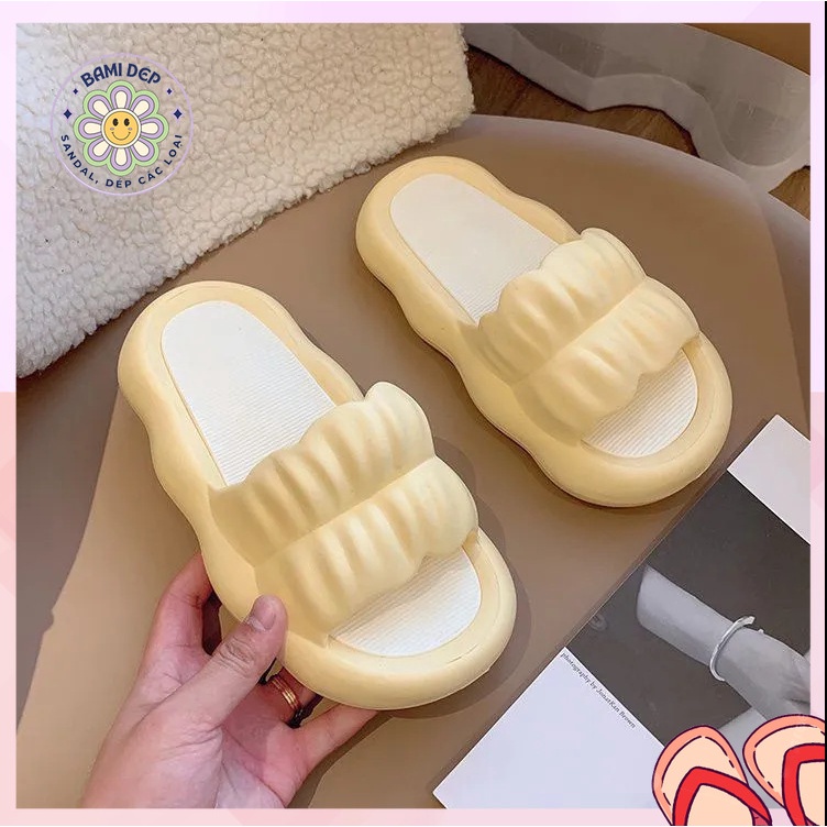 Dép Bánh Mì Nữ Đế Mềm Êm Chân Quai Ngang Nhún Cánh Hoa Màu Pastel Đi Trong Nhà Hot Trend