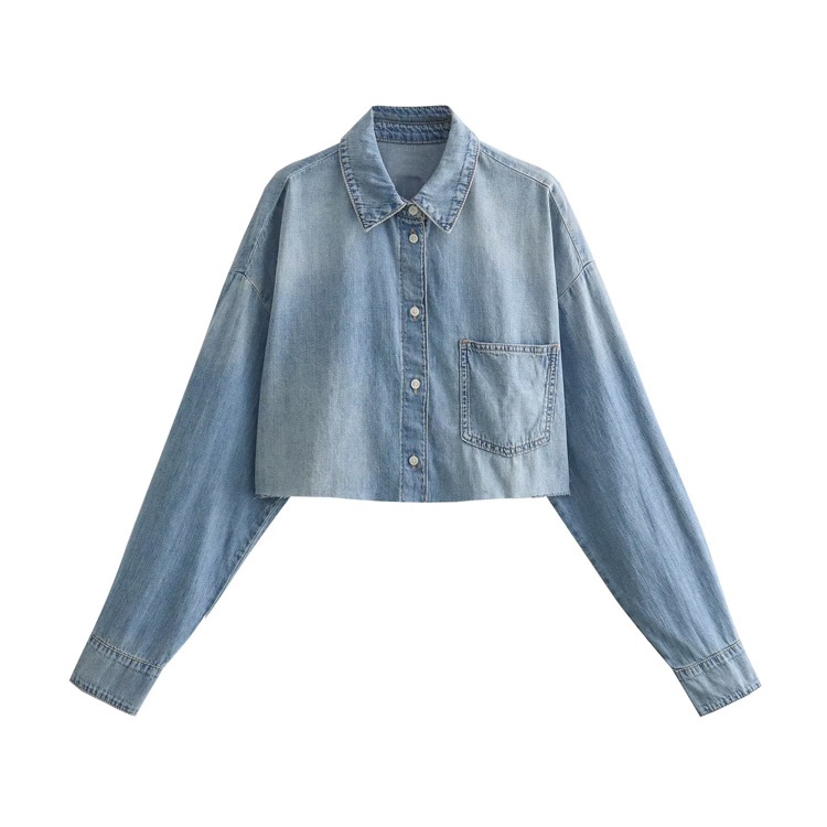 Zara Áo Sơ Mi denim Dáng Ngắn Thời Trang Mùa Thu Dành Cho Nữ8197470