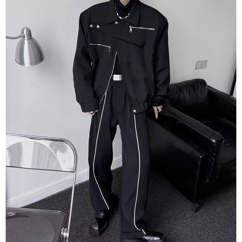 Áo khoác nam  ngắn màu Đen thiết kế Đơn giản thời trang xuân thu hàng mới 2023 dành cho nam nữ thời trang thường ngày Áo khoác dây kéo sành Điệu thời trang