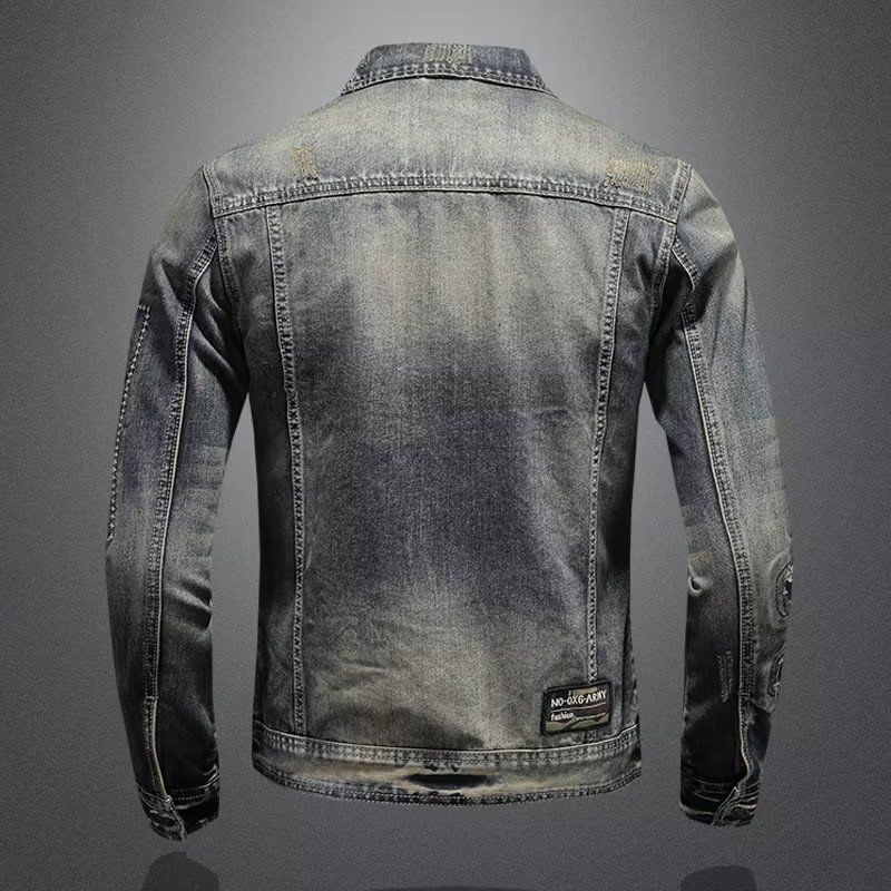 Áo Khoác denim Rách Phong Cách retro Thời Trang Cho Nam