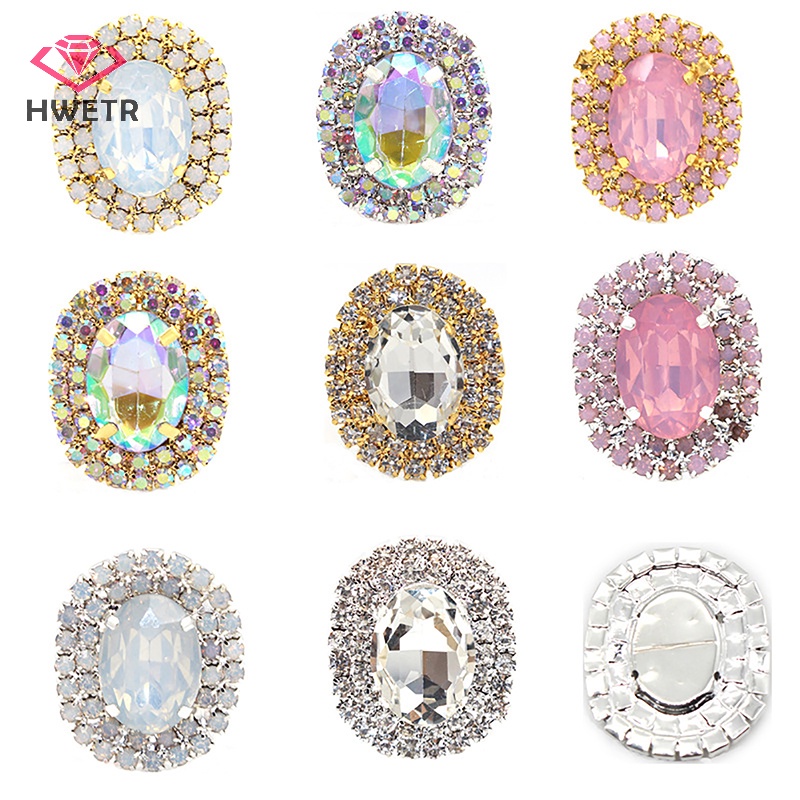 Hwtr Phụ Kiện Nút Hợp Kim Thủy Tinh Hình oval 29 * 24mm Trang Trí Kẹp / Làm Đồ Trang Sức Thủ Công diy