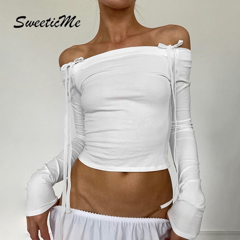 Áo Thun Tay DàI Hở Vai PhốI Nơ ThờI Trang 2023