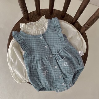 Áo liền quần sơ mi tay dài họa tiết kẻ ô dành cho bé gái