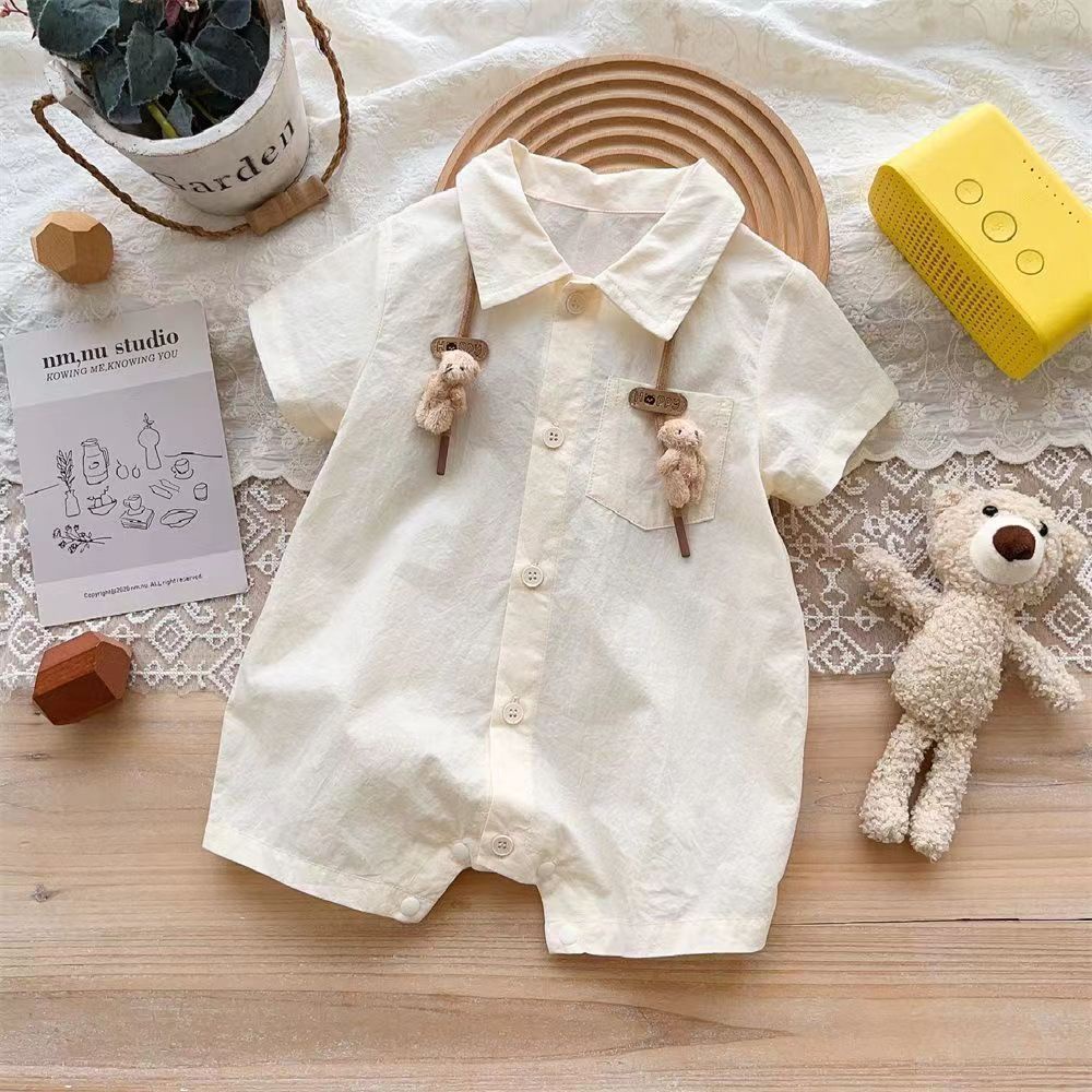 Bộ Áo Liền Quần Tay Ngắn In Hình Gấu Dễ Thương Thời Trang Mùa Hè 2023 Cho Bé