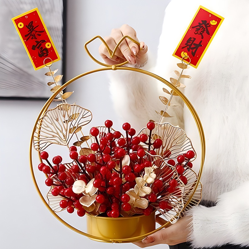 Giỏ Hoa Hình Tròn Phong Cách Trung Hoa Đơn Giản Dùng Làm Đạo Cụ Chụp Ảnh Cưới