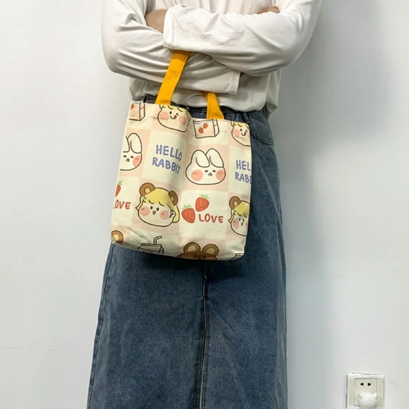 Dễ Thương Túi tote canvas In Họa Tiết Hoạt Hình Phong Cách Nhật Bản Cho Nữ