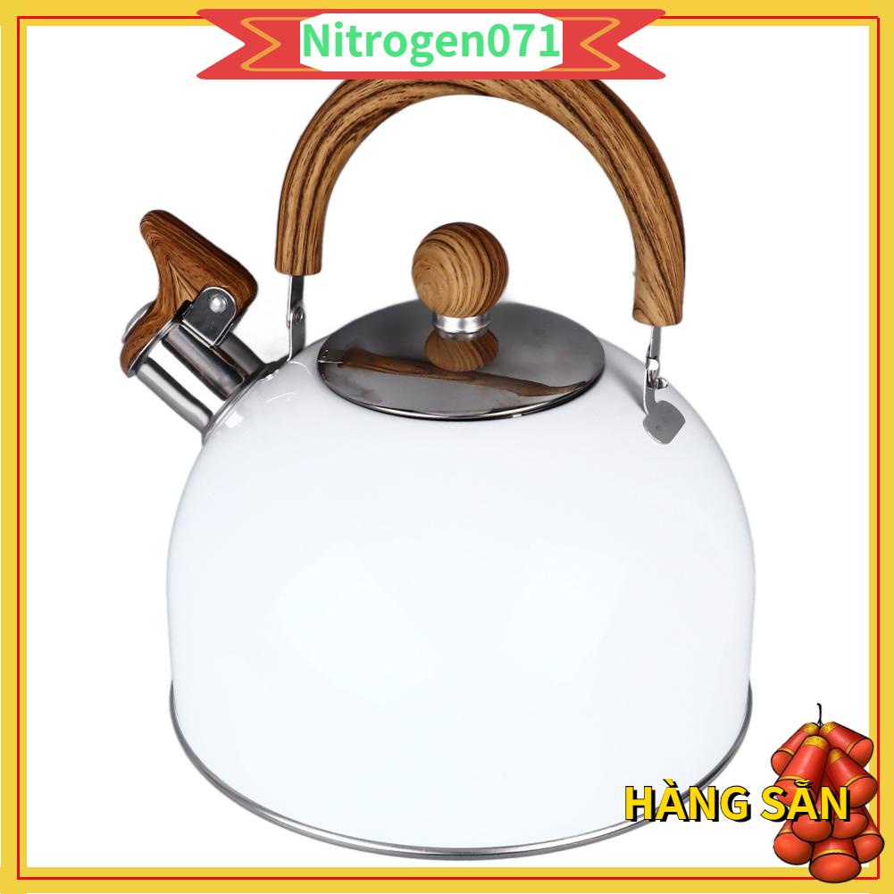 Nitrogen071 2.5L Thép không gỉ Huýt Sáo Ấm Siêu Tốc Làm Dày Chống Rỉ Sét Đa Năng Nước Đáy phẳng Kette Trắng