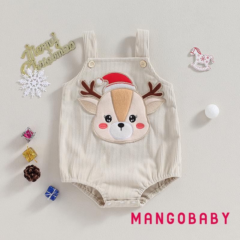 Bộ Áo Liền Quần Bằng Vải Nhung Kẻ Không Tay Thêu Hình Tuần Lộc Giáng Sinh Dành Cho Bé