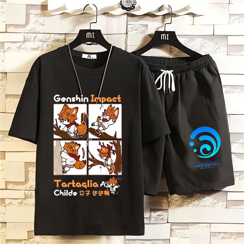 ★Genshin Impact★Kazuha & Scarfamouche Áo Thun Tay Ngắn Mát Mẻ Mùa Hè Cho Học Sinh Ấn Tượng