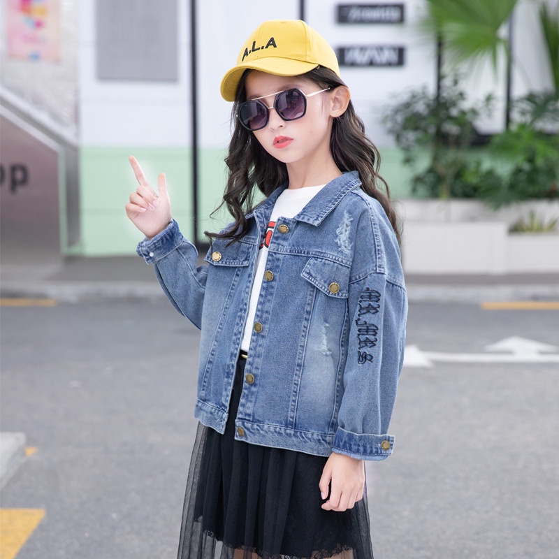 Áo Khoác denim Phong Cách Hàn Quốc Thời Trang Xuân Thu 2023 Dành Cho Bé Gái