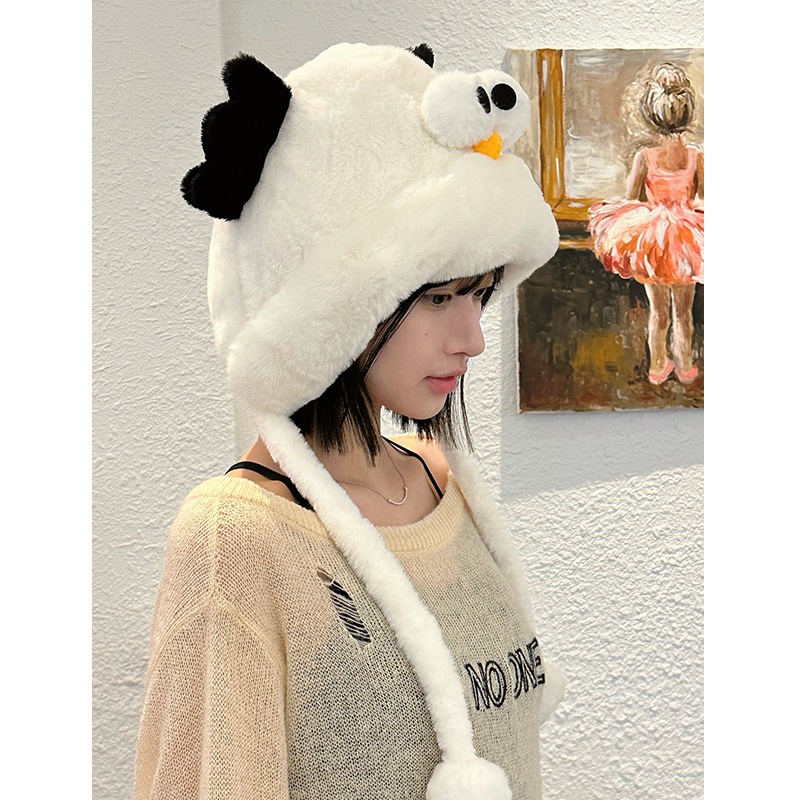 Mũ Trùm Đầu Vải Lông Cừu Dày Dặn Giữ Ấm Tai Họa Tiết Hoạt Hình Phong Cách Hàn Quốc Dễ Thương