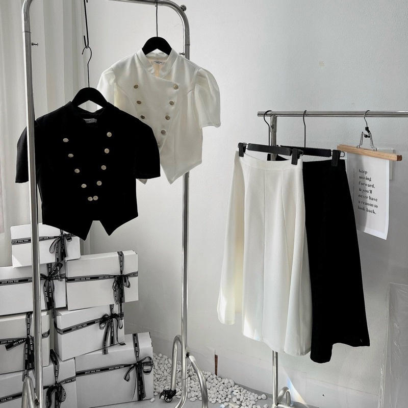 Set Dạ Áo Dạ Khuy Mix Chân Váy Dáng Dài Hàng 2 Lớp 2 Màu Kèm Ảnh Thật Erashop